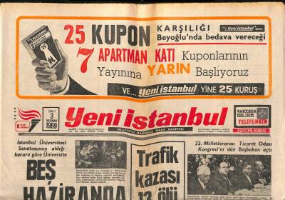 Yeni İstanbul Gazetesi 3 Haziran 1969 - Dr. Barnard Ve Yeni Aşkı - İstanbul Üniversitesi 5 Haziranda Açılıyor GZ120939 - 1