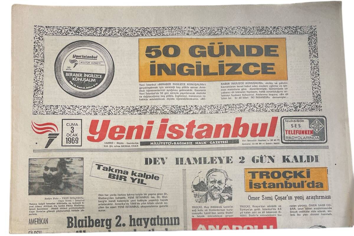 Yeni İstanbul Gazetesi 3 Ocak 1969 - Troçki, İstanbul'da - Yunan Uçağı Mısır'da Kaçırıldı - Ayhan Işık, Kennedy'nin Hayranı Olduğunu Anlatıyor GZ157010 - 1