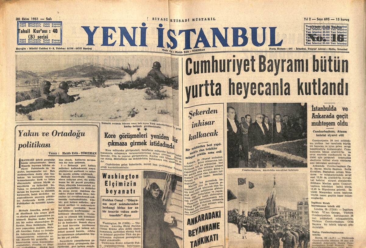 Yeni İstanbul Gazetesi 30 Ekim 1951 - Başbakan Menderes Radyoda Amerikan Milletine Hitap Etti - Meşhur Joe Louis Böyle Yenildi GZ147534 - 1