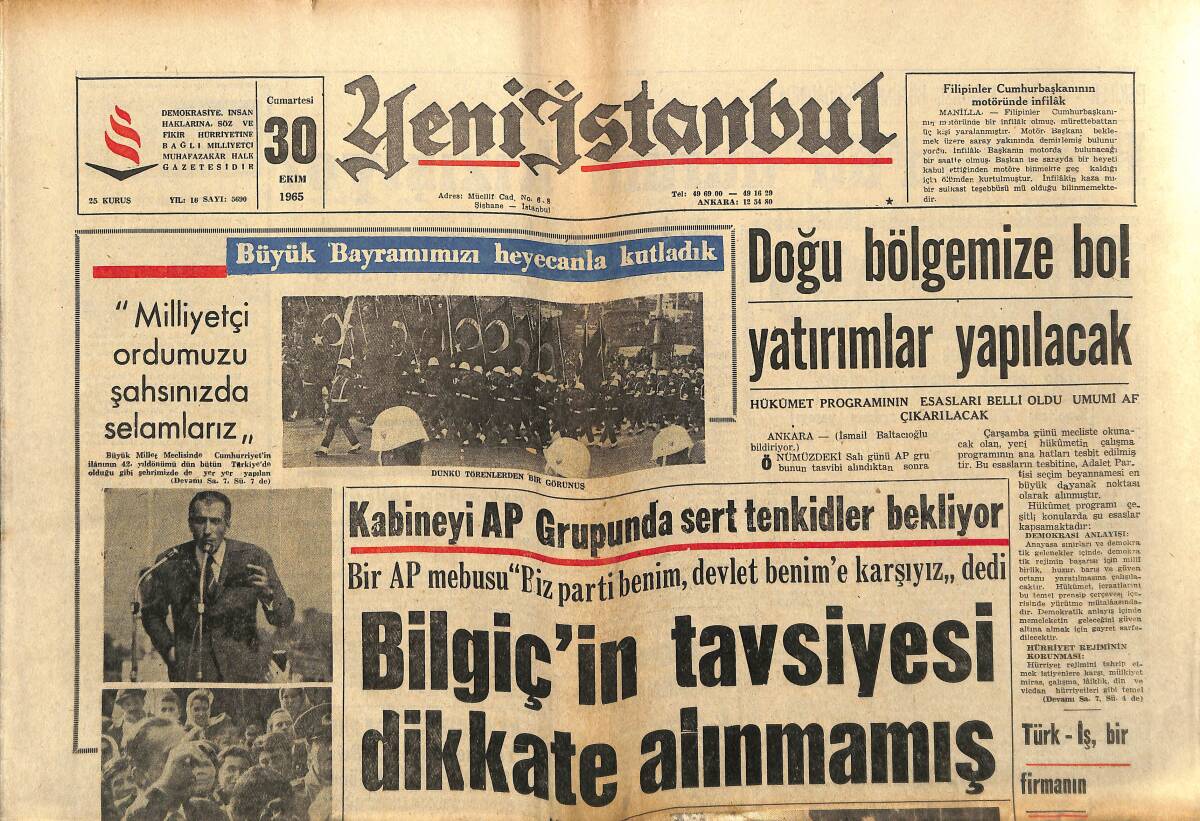 Yeni İstanbul Gazetesi 30 Ekim 1965 - Aydın'da Efe Heykeli Açıldı - Bilgiç'in Tavsiyesi Dikkate Alınmamış GZ152648 - 1