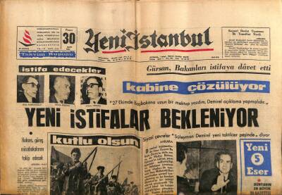 Yeni İstanbul Gazetesi 30 Ekim 1966 - Kabine Çözülüyor Yeni İstifalar Bekleniyor GZ57056 - 1