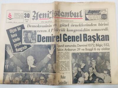 Yeni İstanbul Gazetesi 30 Kasım 1964 - Süleyman Demirel Genel Başkan GZ53180 - 1