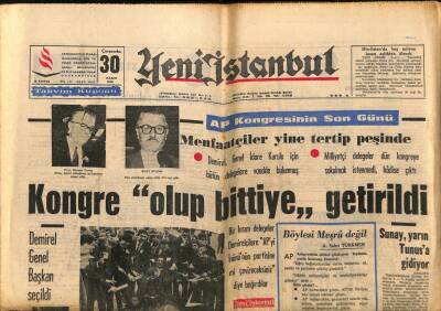 Yeni İstanbul Gazetesi 30 Kasım 1966 - Hilton Otelinde Grev , Cumartesi Günü Başlayacak - Eroğan Demirele Karşı Aday Oldu GZ93212 - 1