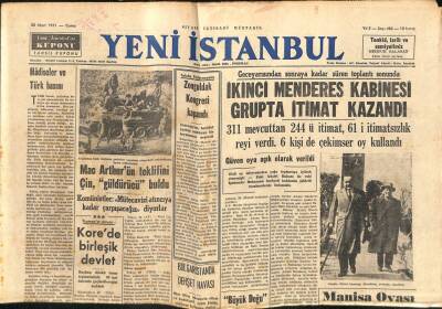 Yeni İstanbul Gazetesi 30 Mart 1951 - İkinci Menderes Kabinesi Grupta İtimat Kazandı GZ105060 - 1