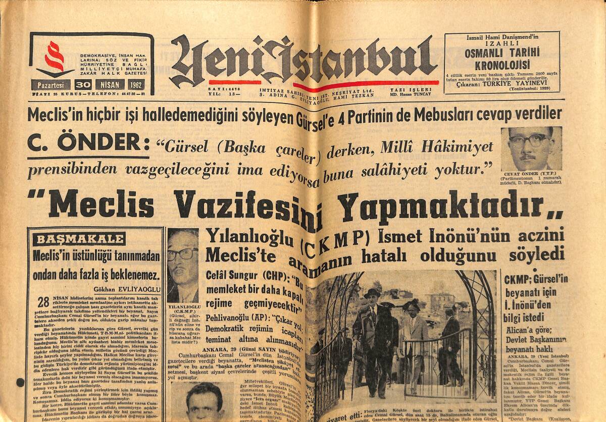 Yeni İstanbul Gazetesi 30 Nisan 1962 - Amerikalı Bir Kadın Şahı Tezgahtar Sandı - Rıza Pehlevi Ve Kennedy GZ148889 - 1