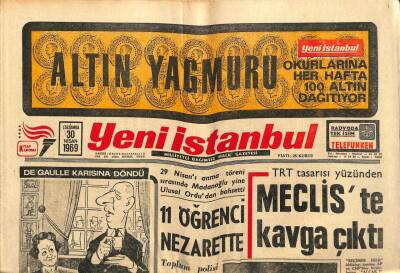 Yeni İstanbul Gazetesi 30 Nisan 1969 - Çimento Karaborsacıları Yatırımları Durduruyor - TRT Tasarısı Yüzünden Mecliste Kavga Çıktı GZ93215 - 1
