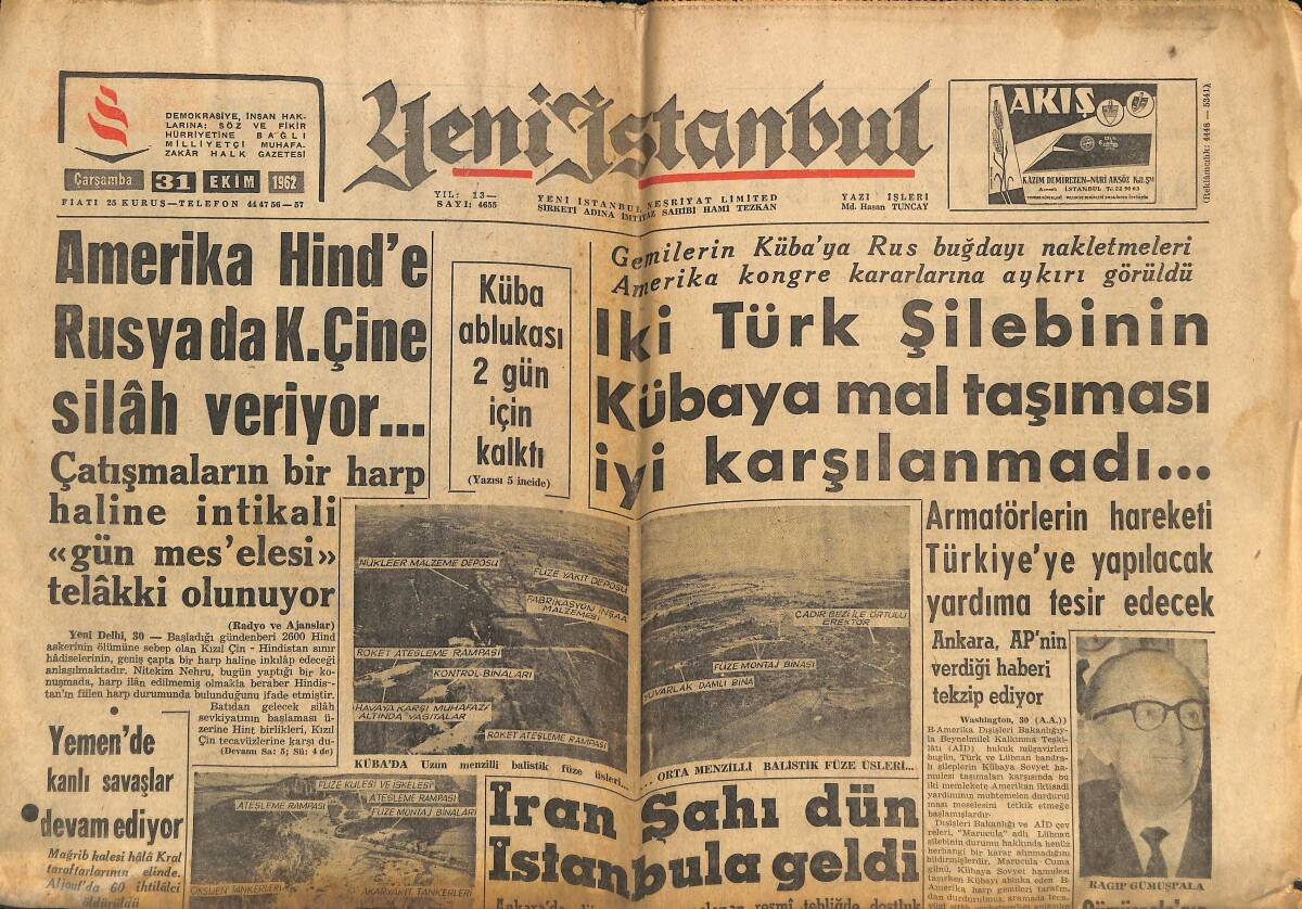 Yeni İstanbul Gazetesi 31 Ekim 1962 - TGSF'nin Teşebbüsüne Karşı Yeni Protestolar - Küba Ablukası 2 Gün İçin Kalktı GZ147664 - 1
