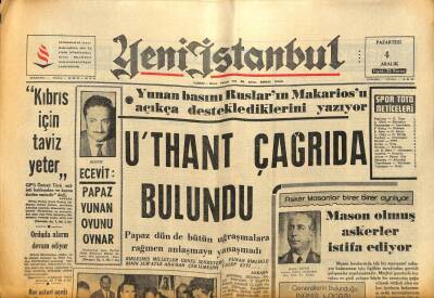 Yeni İstanbul Gazetesi 4 Aralık 1967 - Yunan Basını Rusların Makariosu Açıkça Desteklediklerini Yazıyor GZ84688 - 1
