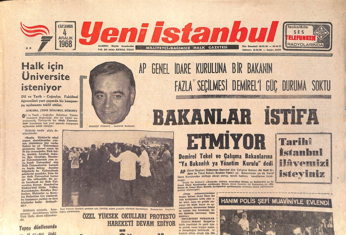 Yeni İstanbul Gazetesi 4 Aralık 1968 - Fenerbahçe'de Karara Doğru - Kamacı Unvan Maçına Aday GZ156859 - 1