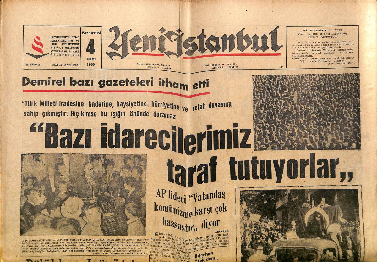 Yeni İstanbul Gazetesi 4 Ekim 1965 - Endonezya'da Karışık Durum Devam Ediyor - Türkeş : Yurdu Bölme Gayreti İçinde Olanlar Var GZ152737 - 1