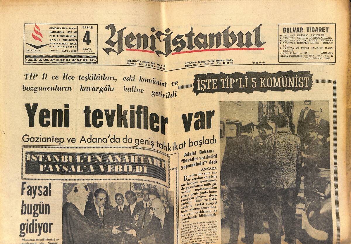 Yeni İstanbul Gazetesi 4 Eylül 1966 - İşte TİP'li 5 Komünist - Şüpheli Şahsı Suikast İçin Nasır Yollamış GZ151146 - 1
