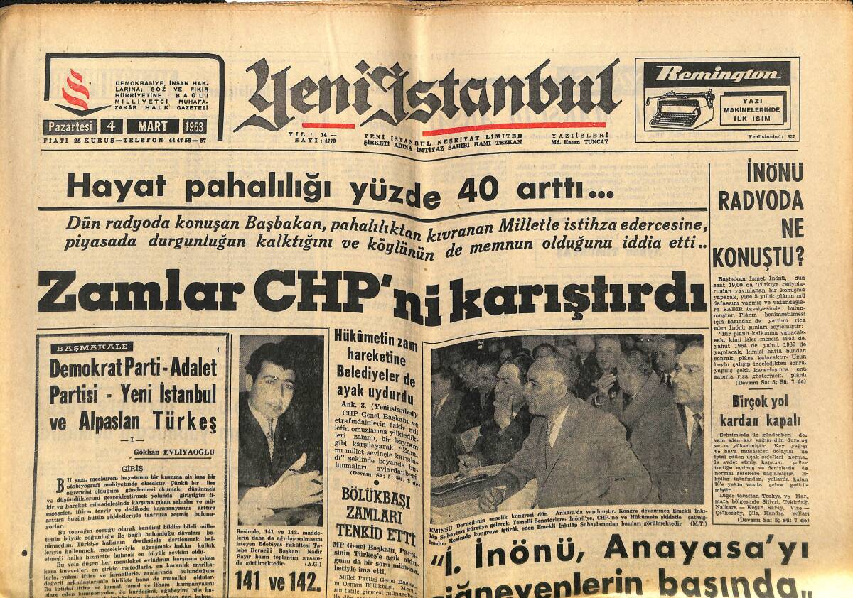 Yeni İstanbul Gazetesi 4 Mart 1963 - Kuştepe Yardım Ve Alaka Bekliyor - Mısır Bir Kısım Askerini Yemen'den Geri Çekiyor GZ152659 - 1