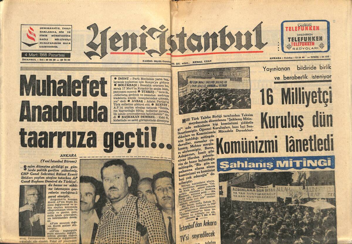 Yeni İstanbul Gazetesi 4 Mart 1968 - Firari Agop Beyrut'ta Yakalandı - Ankaralı Kadınlar Erkekliğe Özendi GZ147658 - 1