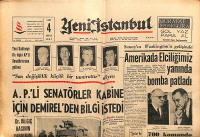 Yeni İstanbul Gazetesi 4 Nisan 1967 - Sunay`ın Washington`a Gelişinde Amerikada Elçiliğimiz Yanında Bomba Patladı GZ57071 - 1