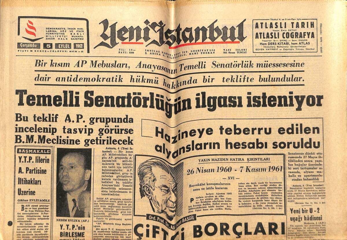 Yeni İstanbul Gazetesi 5 Eylül 1962 - Bin Bellacı Birlikler Cezayir'e Yürüyor - İsmet Paşa'yı Sevmeyen İşçilere İş Verilmiyor GZ148906 - 1