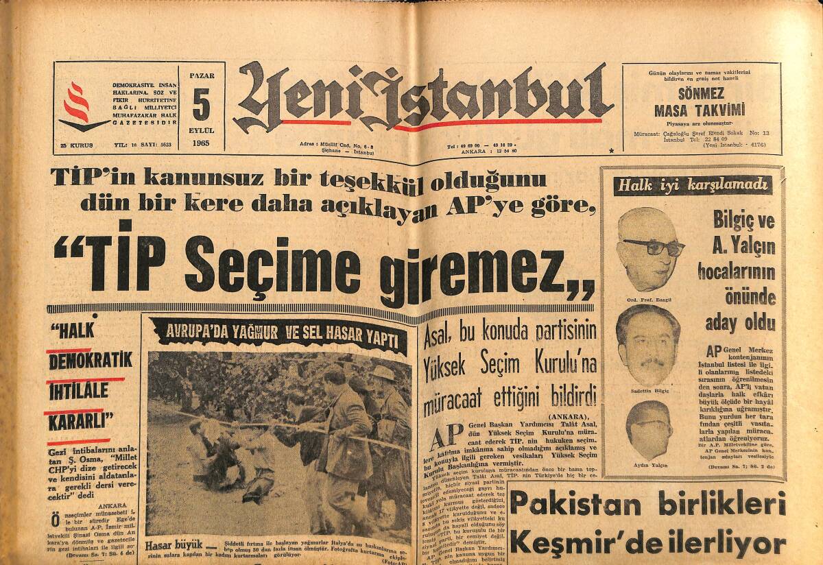 Yeni İstanbul Gazetesi 5 Eylül 1965 - Ürgüplü Liderlerle Görüşecek - Yunanistan'daki Buhran Devam Ediyor GZ152762 - 1