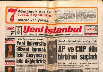 Yeni İstanbul Gazetesi 5 Haziran 1969 - Barnard Sevgilisi İle Kapride Dolaşıyor - AP Ve CHP Dün Birbirini Suçladı GZ120945 - 1