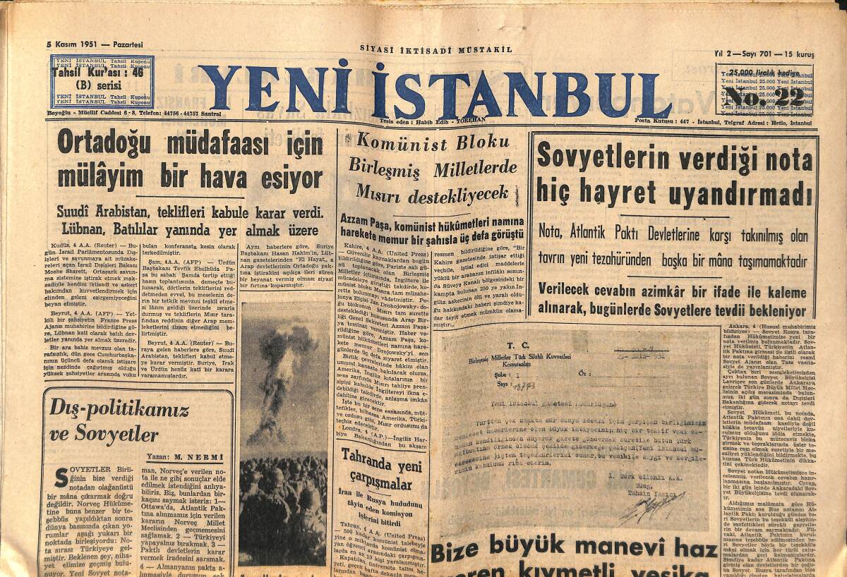 Yeni İstanbul Gazetesi 5 Kasım 1951 - Prenses Elizabeth Başkan Truman'la Beyaz Sarayda - Yeni Kore Türk Tugay Komutanı Şehrimizde GZ147543 - 1