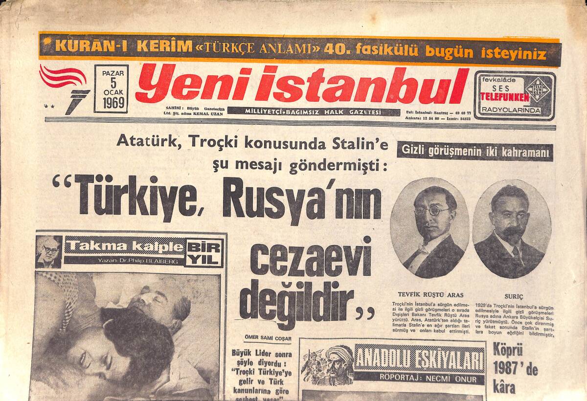 Yeni İstanbul Gazetesi 5 Ocak 1969 - Turgay Şeren İki Ateş Arasında - Türk Ortodoks Patrikhanesi Kapanıyor GZ157067 - 1