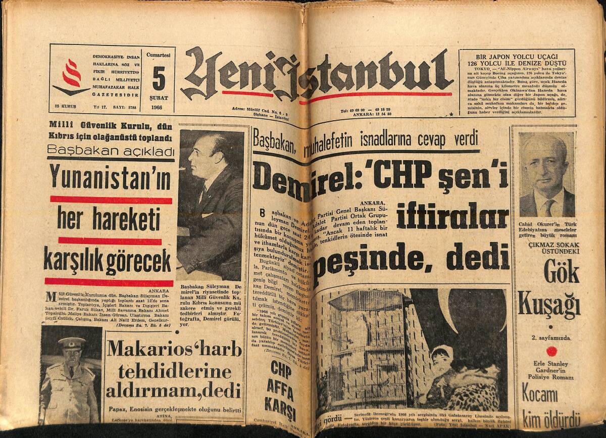 Yeni İstanbul Gazetesi 5 Şubat 1966 - Demirel: CHP Şen'i İftiralar Peşinde - Johnson: Türkiye Yardıma Layıktır GZ155807 - 1