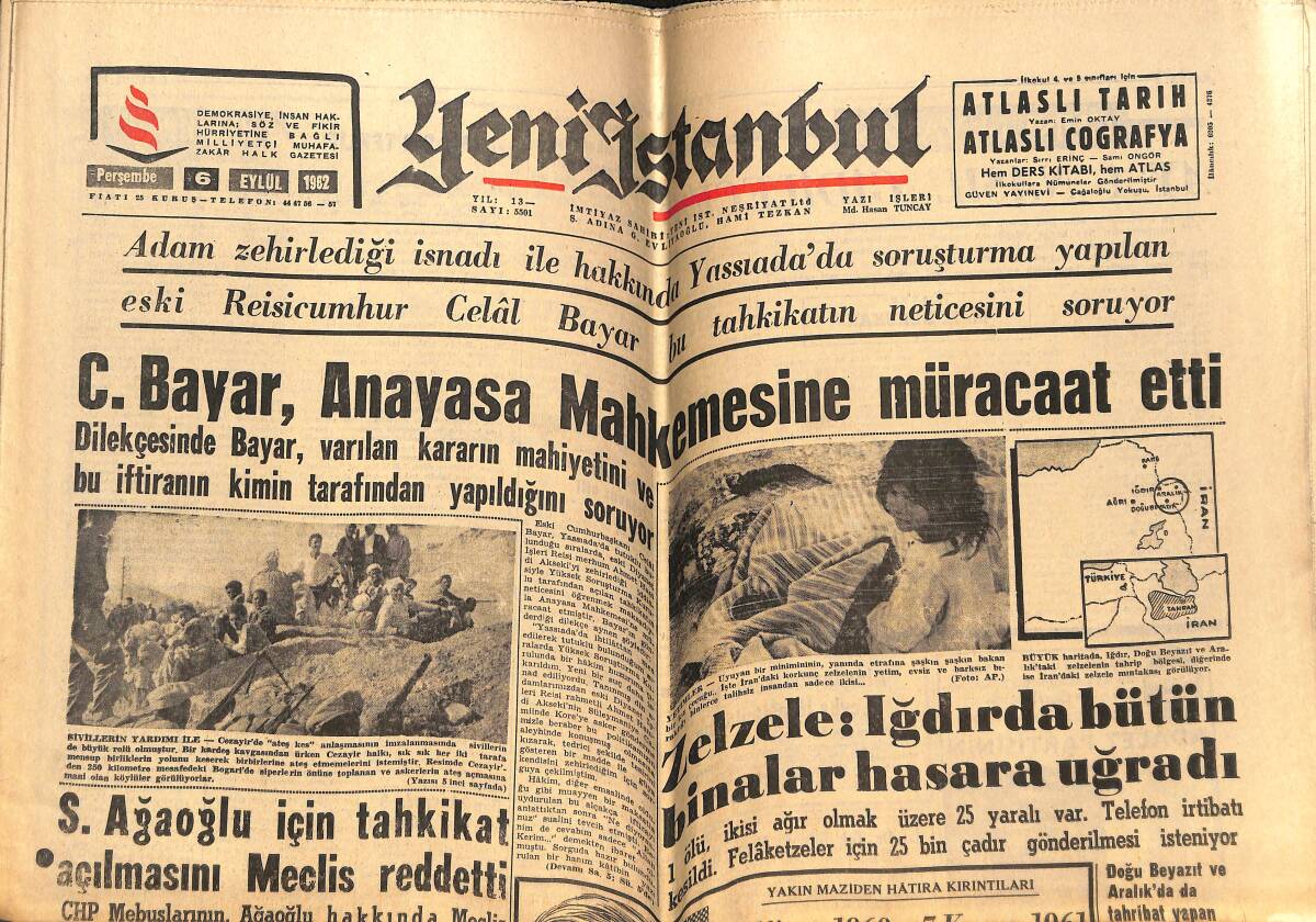 Yeni İstanbul Gazetesi 6 Eylül 1962 - Kennedy Küba'daki Durumu Açıkladı - Yirmi İki Harp Okulu Öğrencisi Yargılandı GZ148929 - 1