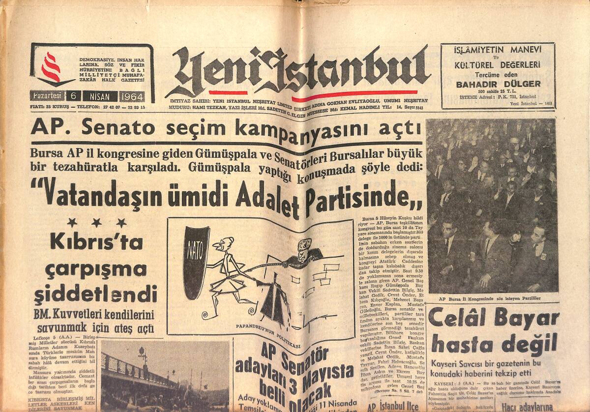 Yeni İstanbul Gazetesi 6 Nisan 1964 - Sarı Lacivertli Takım Şampiyonluk Yolunda Süratle İlerliyor - Mac Arthur Öldü GZ153403 - 1