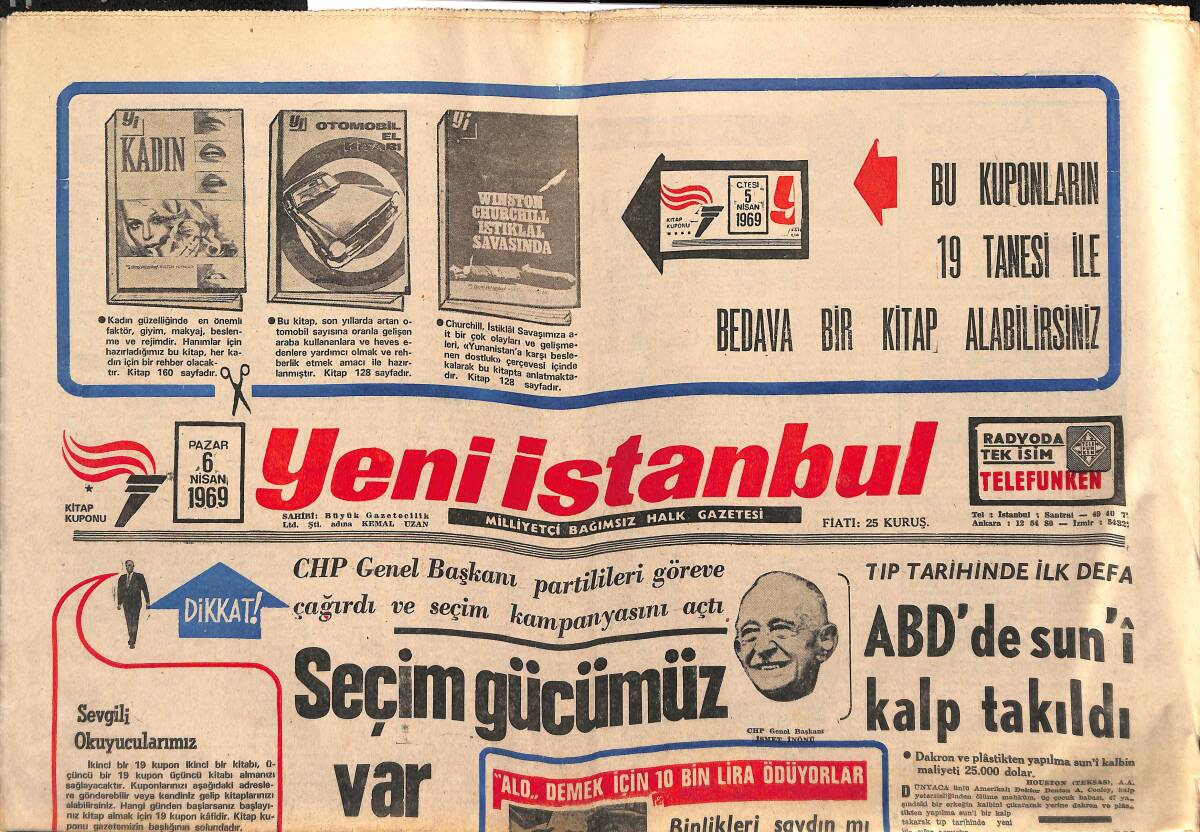 Yeni İstanbul Gazetesi 6 Nisan 1969 - Sovyet Aleyhtarı Çekoslovaklar Sınır Dışı Ediliyor - İzmir'de Kızamık Salgını Görüldü GZ149480 - 1