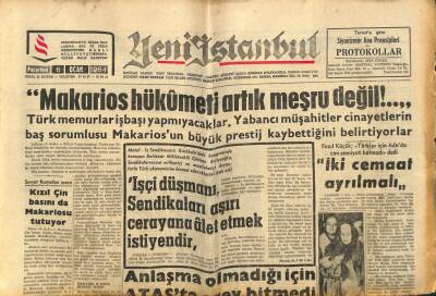 Yeni İstanbul Gazetesi 6 Ocak 1964 - Fazıl Küçük Türkler İçin Adada Can Emniyeti Kalmadı dedi GZ84159 - 1