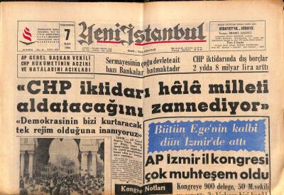 Yeni İstanbul Gazetesi 7 Eylül 1964 - AP İzmir İl Kongresi Çok Muhteşem Oldu GZ84116 - 1