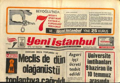 Yeni İstanbul Gazetesi 7 Haziran 1969 - Galatasaray Finalde - İtalya Krediyi 25 Milyona Çıkardı GZ120905 - 1