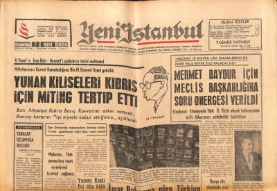 Yeni İstanbul Gazetesi 7 Mart 1964 - Yunan Kiliseleri Kıbrıs İçin Miting Tertip Etti GZ84124 - 1