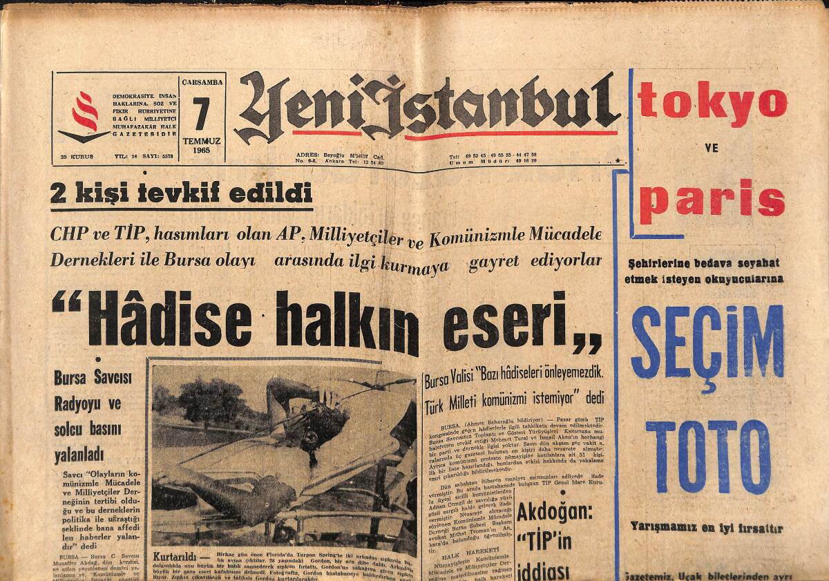 Yeni İstanbul Gazetesi 7 Temmuz 1965 - Emel Zorlu Vefat Etti - Bursa Savcısı Radyoyu Ve Solcu Basını Yalanladı GZ150866 - 1