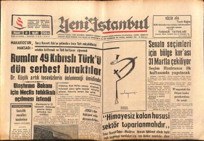 Yeni İstanbul Gazetesi 8 Mart 1964 - Rumlar 49 Kıbrıslı Türkü Dün Serbest Bıraktılar GZ84125 - 1