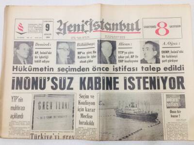 Yeni İstanbul Gazetesi 9 Aralık 1964 - İsmet İnönüsüz Kabine İsteniyor GZ53171 - 1