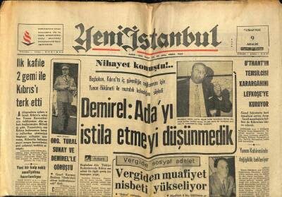 Yeni İstanbul Gazetesi 9 Aralık 1967 - U-Thantın Temsilcisi Karargahını Lefkoşeye Kuruyor GZ84701 - 1