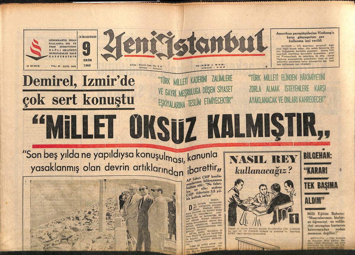 Yeni İstanbul Gazetesi 9 Ekim 1965 - Endonezya Ordusu Komünistleri Tevkife Başladı GZ152742 - 1