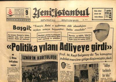 Yeni İstanbul Gazetesi 9 Eylül 1966 - BaşgilPolitika Yılanı Adliyeye Girdi GZ103285 - 2