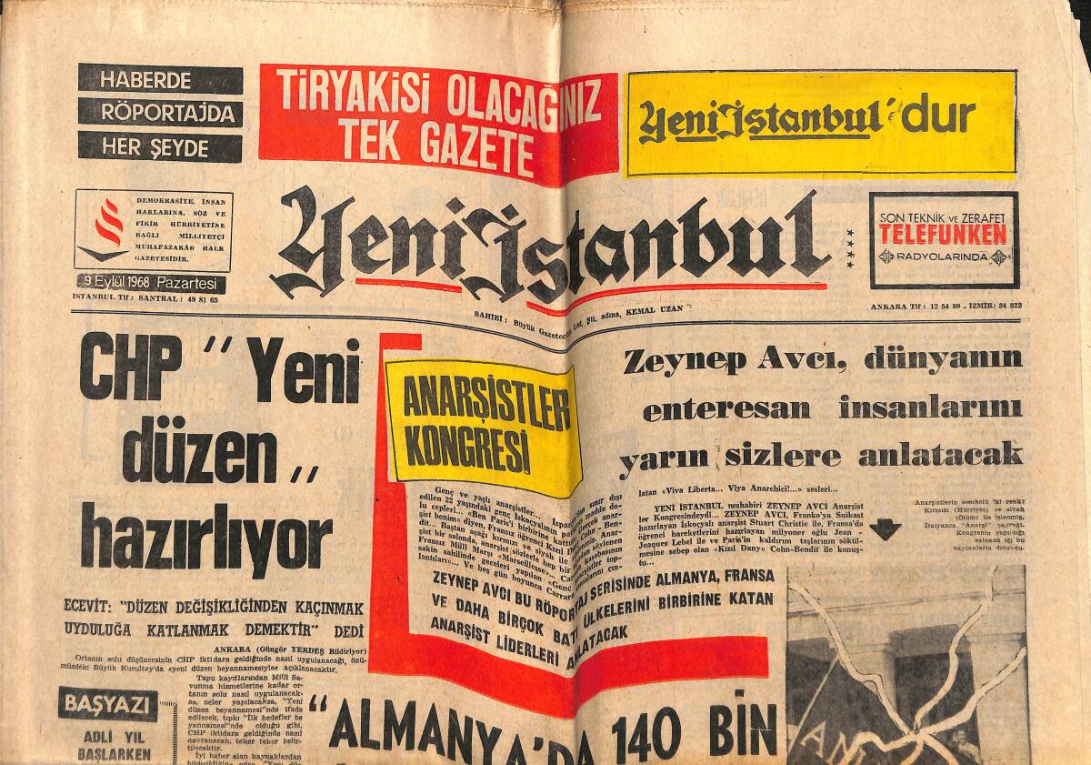 Yeni İstanbul Gazetesi 9 Eylül 1968 - CHP Yeni Düzen Hazırlıyor - Almanya'da 140 Bin Kişilik Ordumuz Var GZ148952 - 1