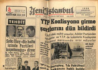Yeni İstanbul Gazetesi 9 Haziran 1962 -Sıtkı Ulay Bir Hafta İçinde Partileri Kapatacağız GZ57211 - 1