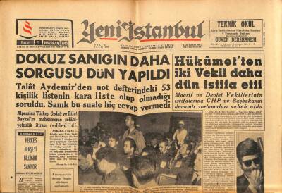 Yeni İstanbul Gazetesi 9 Haziran 1963 - Talat Aydemirden Not Defterindeki 53 Kişilik Listenin Kara Liste Olup Olmadığı Soruldu GZ93179 - 1
