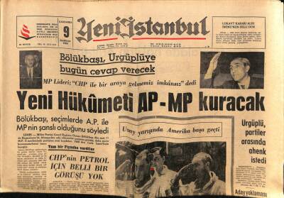 Yeni İstanbul Gazetesi 9 Haziran 1965 - Yeni Hükümeti AP-MP Kuracak GZ57120 - 1