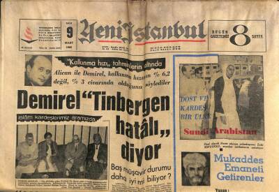 Yeni İstanbul Gazetesi 9 Mart 1965 - Demirel, Tinbergen Hatalı Diyor - Aktolga - Abdullah Turan GZ57171 - 1