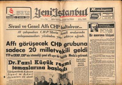 Yeni İstanbul Gazetesi 9 Ocak 1963-Siyasi Ve Genel Affı CHP Baltalıyor GZ57219 - 1