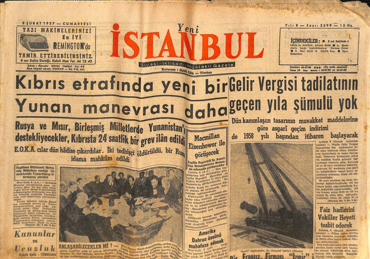 Yeni İstanbul Gazetesi 9 Şubat 1957 - Amerika Dahran Üssünü Muhafaza Edecek - İsrail, Mısır'ı Tahliye Etme Niyetinde Değil GZ133241 - 1
