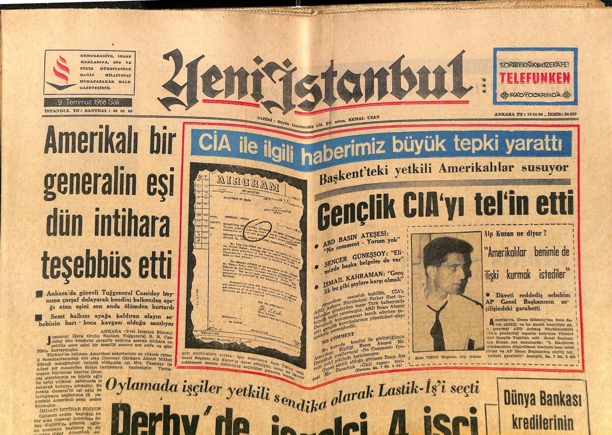 Yeni İstanbul Gazetesi 9 Temmuz 1968 - Ermeni Krallıklarının Kuruluşları Ve Batışları - Gençlik CİA'yı Tel'in Etti GZ140294 - 1