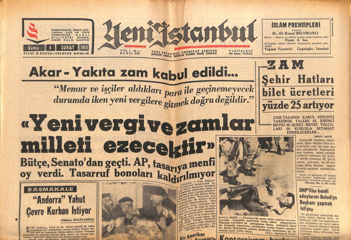Yeni İstanbul Gazetesi 8 Şubat 1963 - Bir Amerikan Şirketi Karabük'te Çelik Fabrikası İnşaatına Başlıyor - Galatasaray Milan'ı Yenerse GZ147526 - 1