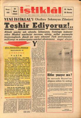 Yeni İstiklal 31 Mart 1965 - Hitler Yaşıyor mu, Leninizm Sosyalizm Komünizm Aynı İdeoloji mi, Hakkı Konyalı NDR69132 - 1