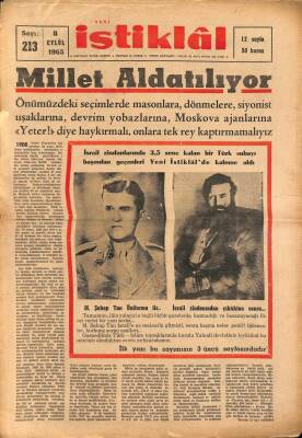 Yeni İstiklal 8 Eylül 1965 - M.Şahap Tüm Üniformayla, İsrail Zindanlarında Türk Subayı NDR69140 - 1