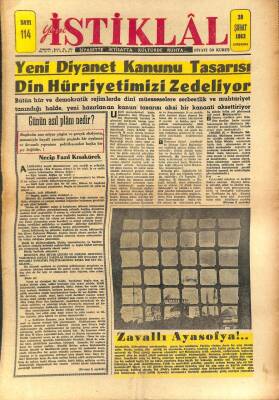 Yeni İstiklal Gazetesi 20 Şubat 1963 - Yeni Diyanet Kanunu Tasarısı Din Hürriyetimizi Zedeliyor GZ100990 - 2