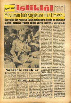 Yeni İstiklal Gazetesi 29 Mayıs 1963 - Müslüman Türk Köylüsüne İftira Etmeyin!.. GZ100982 - 1